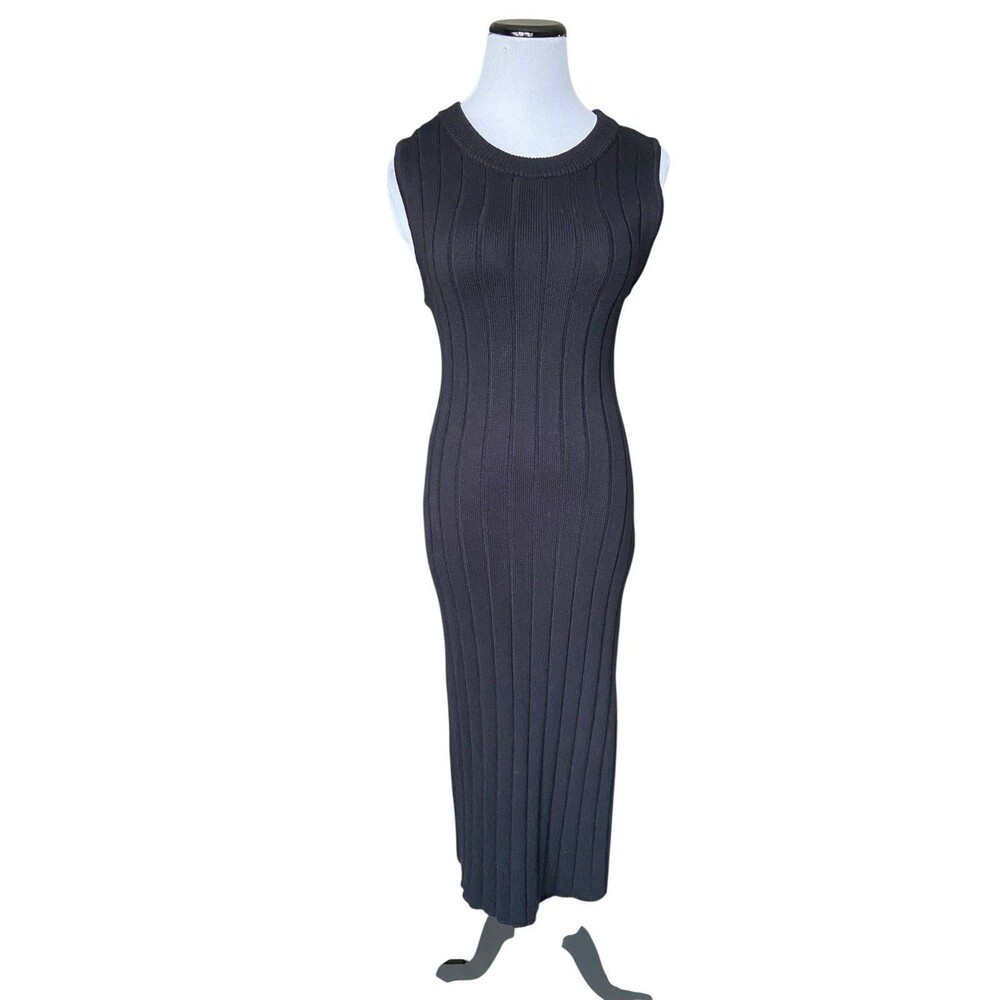 Kule Women Clemence Ribbed Cashmere Sweater Midi Dress Size M Black Quiet Luxury